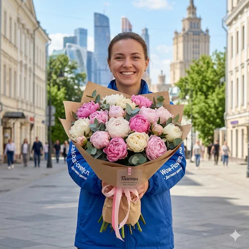Курьерская доставка пионов и цветов по Москве