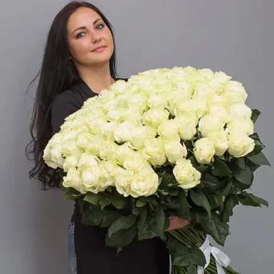 Купить 101 гигантская белая роза (110 см)