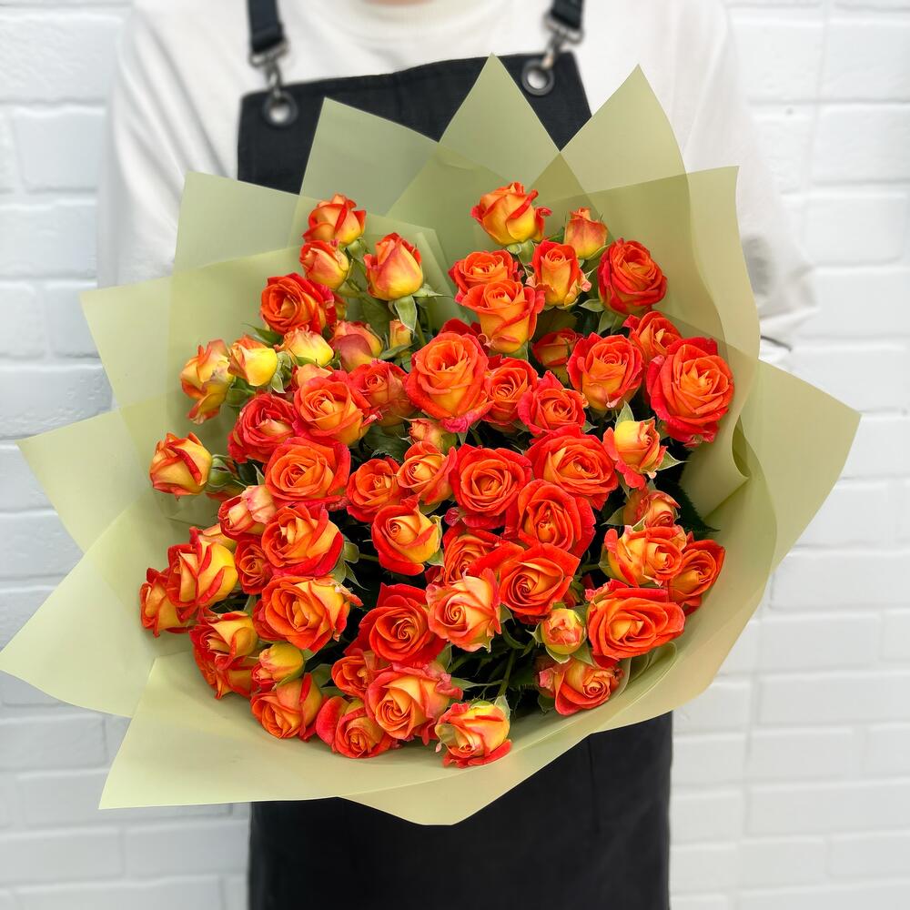 Заказ цветов: Букет из 9 оранжевых кустовых роз - ракурс 1