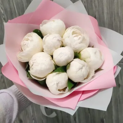 Купить Изящный букет из 9 белых пионов