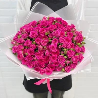 Купить Малиновые Кустовые розы 29 шт